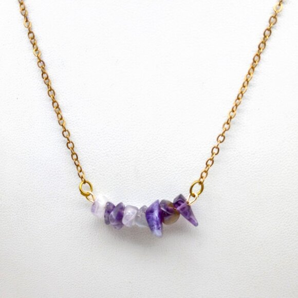 Delicate Vintage Minimalist Chain Necklace, Gold Tone with Amethyst Gemstone Chi - Picture 1 of 4